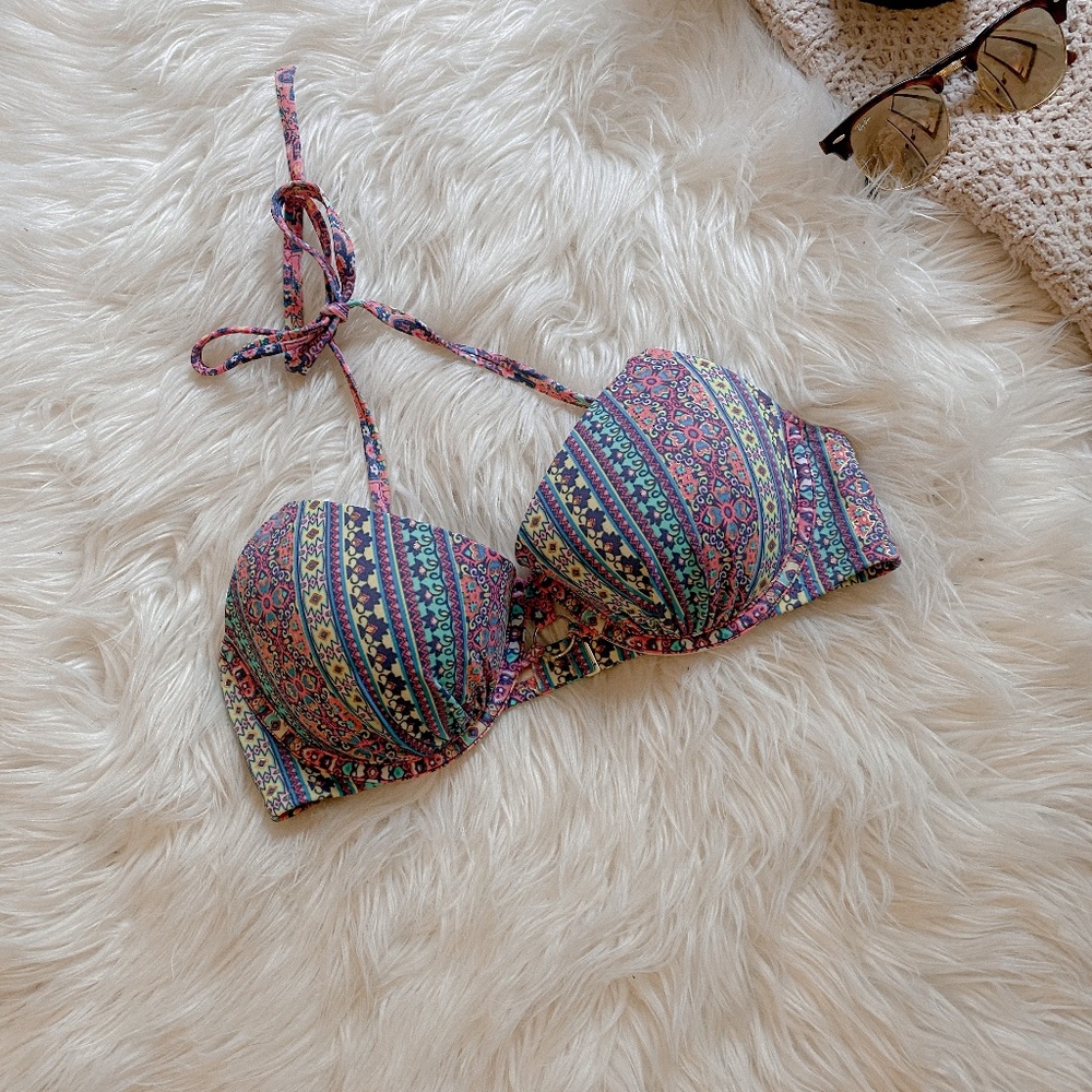 Shade & Shore Pink and Blue Patterned Bikini Top